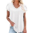 thumbnail image 1 of Blusa de manga corta con retazos de encaje y cuello redondo liso a la moda para mujer, blusas sueltas Pompotops hfajkhk129942, 1 of 9