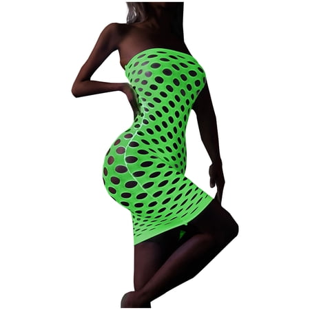 Lingerie for Women,Womens Strapless Fishnet Lingerie Sleepwear Mini Dress Tube Chemise Bodysuit,Green,Free Size