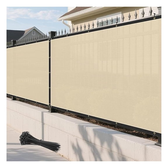 8' x 1' Beige Fence Privacy Screen Outdoor Heavy Duty Fencing Mesh Net Outside UV Blockage Windscreen Fabric Shade Cover Tarp for Wall Backyard Patio Garden, Cable Zip Ties Included