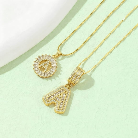 Gold Letter Necklace for Women,18K Gold Plated Initial Necklaces, Personalized Custom Name Jewelry, Initials Pendent Necklace for Couple, 2PCS Trendy Dainty Bling Necklace for Birthdays Christmas