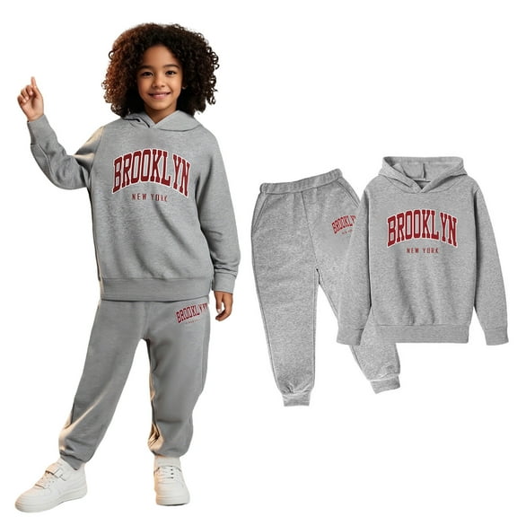 LIUYUNNN Kids Girls Boys Sweatsuit Set 2 Piece Long Sleeve Letter Pullover Hooded Sweatsuits Pullover and Sweatpants Fall Winter Clothes Boys' Tracksuits 4-5 Years Boys Girls Fall and Winter Outfits