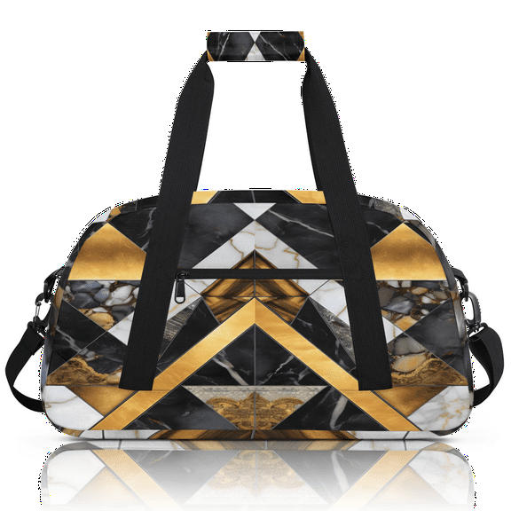 Herdesigns Sports Duffle Bags Travel Duffle Bag Gym Bag Gold Black Marble Geometric Weekender Travel Bag Waterproof Overnight Bag Carry On Travel Tote Bag Dance Bags