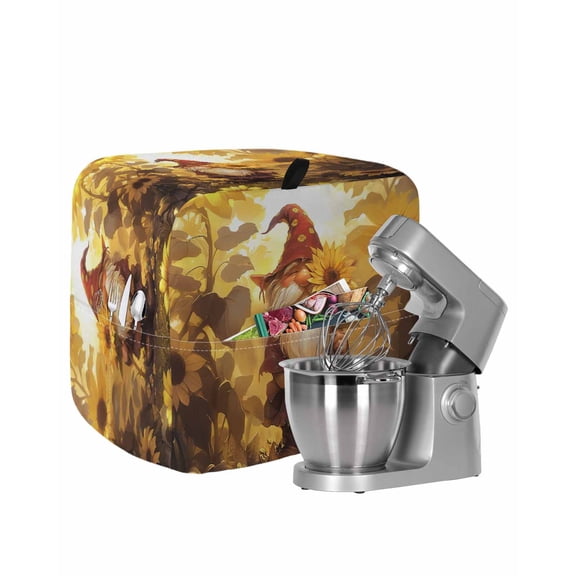Fall Sunflowers Gnomes Stand Mixer Dust Cover with Storage Pocket & Handles, Autumn Floral Botanical Fits All Tilt Head & Bowl Lift Kitchen Appliance Cover Organizer Bag Accessories, 6-8 Quart