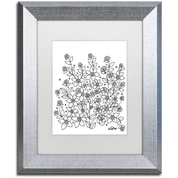 Trademark Fine Art "Simple Flower Doodle 2" Canvas Art by KCDoodleArt White Matte, Silver Frame