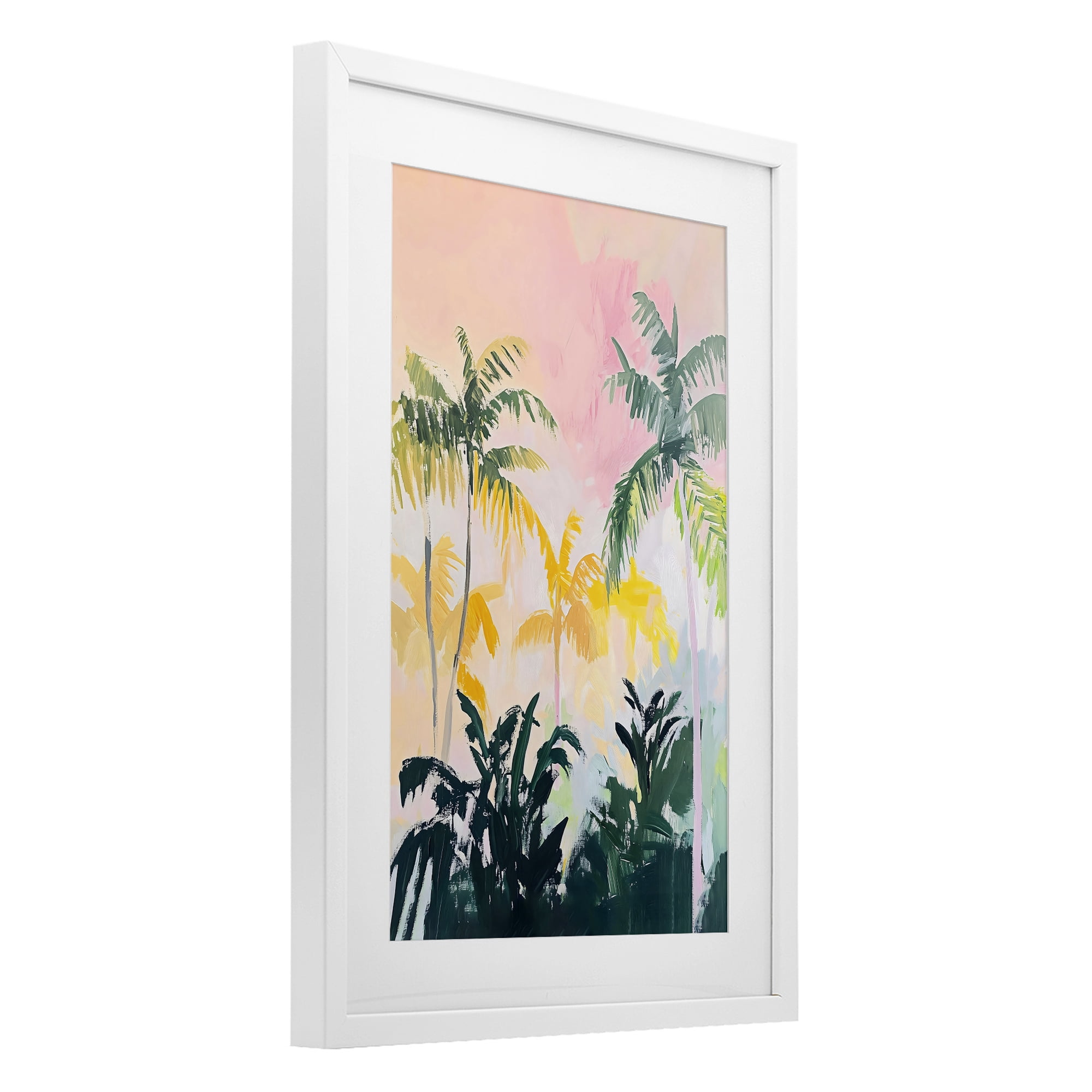 Stupell Industries Pastel Palms in Morning Glow White Framed Print Under Glass, design by The Prints Vibe