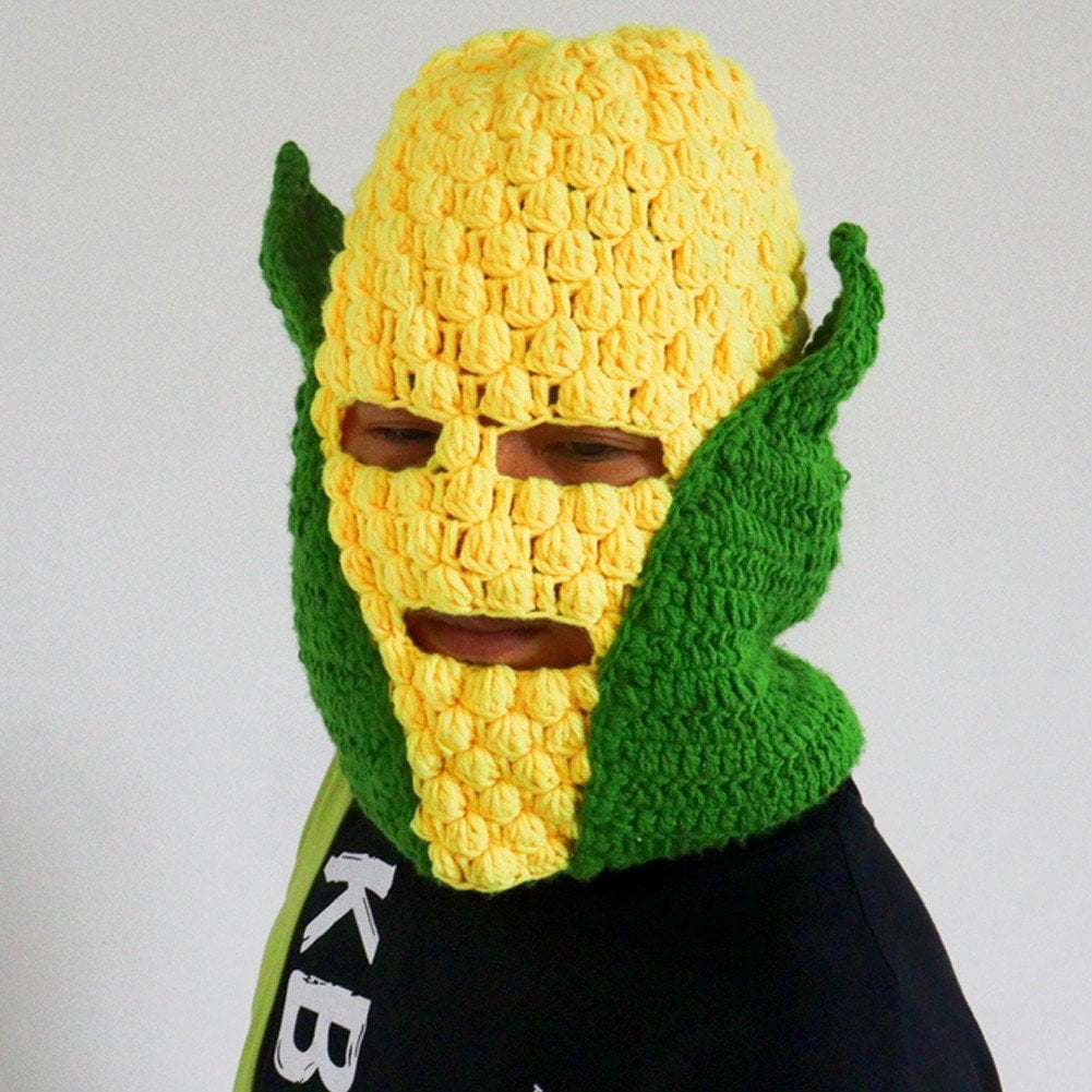 Jiibva Creative Knitted Hat, Unisex Knit Corn Beanie, Winter Warm Knitted Cap Funny Corn Hats Ski Mask Windproof Hat for Halloween Events