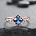 thumbnail image 4 of Princess Cut Alexandrite Engagement Ring Set 14K Rose Gold Floral June Birthstone Moissanite Promise Wedding Bridal Set, 4 of 5