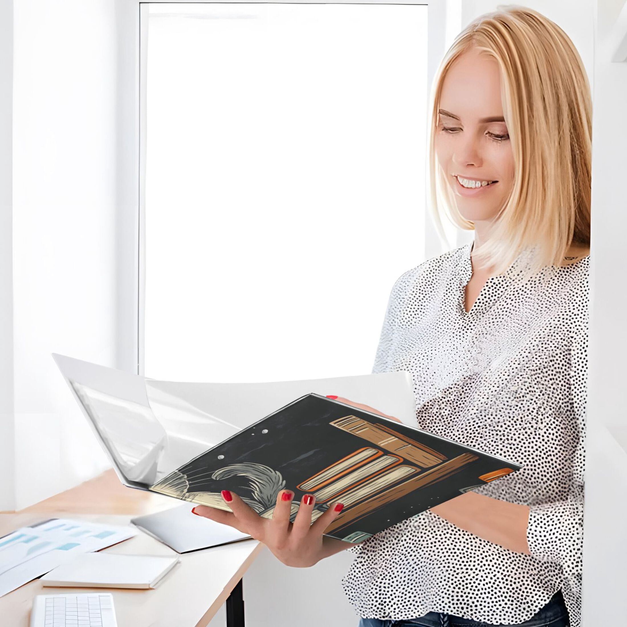 Cat in Bookshelf 3 Ring Binders 1.5 inch Hardcover File Folders with Interior Pockets A4 Size Organizer for School Office Hospital