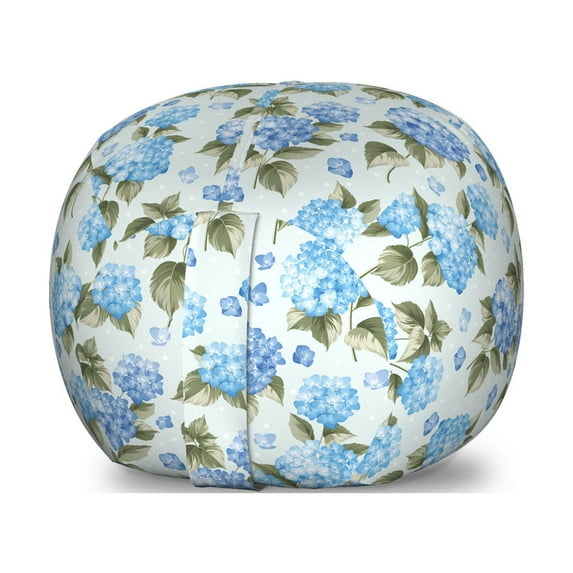 Flower Storage Toy Bag Chair, Hydrangea Flowers over Soft Background Wedding Bridal Design, Stuffed Animal Organizer Washable Bag, Small Size, Pale Blue Reseda Green, by Ambesonne
