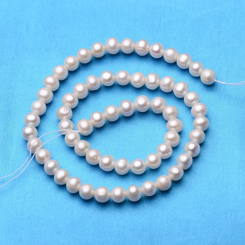 Natural Cultured Freshwater Pearl Beads Strands Round Seashell Color 6~6.5mm Hole: 0.8mm about 59~60pcs/strand 14.17 inch(36cm) DIY