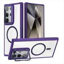 ELEHOLD for Samsung Galaxy S24 Case,Compatible with Magsafe  Clear Adjustable Kickstand Slim Non-slip Shockproof Protection Case with HD Lens Protector for Samsung Galaxy S24,Purple