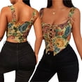 thumbnail image 3 of Douhoow Women Lace up Bustier Floral Embroidered Corset Crop Tops Vintage Sleeveless Tank Top, 3 of 9