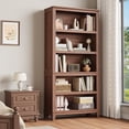 thumbnail image 5 of 71" Farmhouse Bookshelf with Adjustable Shelves, 5-Tier Tall Bookcase with Wood Legs, Rustic Design, 31.5" Width, 5 of 8