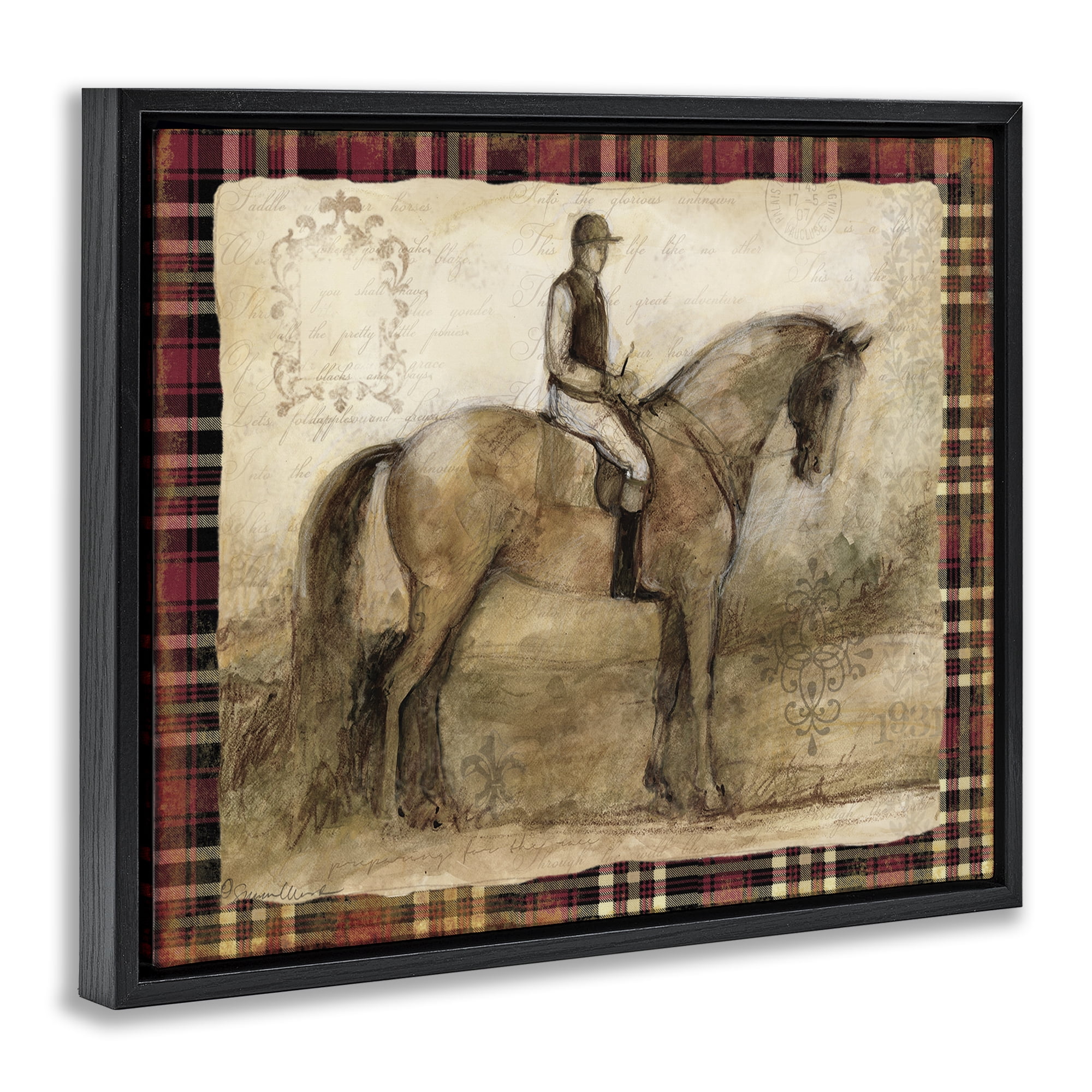 Stupell Industries Horse With Jockey & Plaid Black Framed Floater Canvas Wall Art, design by Susan Winget