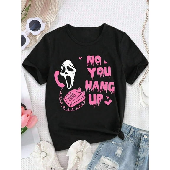 Funny Ghostface Halloween T-Shirt For Women - 'No You Hang Up' Design