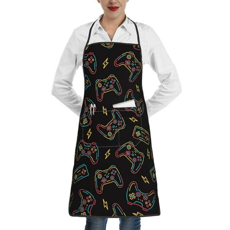 

Gaeub Colorful Game Controller Kitchen Cooking Aprons Adjustable Bib Apron Waterdrop and Oil Resistant Kitchen Chef Apron for Women Men