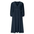 thumbnail image 6 of ZQUUVOU Women's Lace Trim Dress Long Sleeve Elegant Knee Length Dress Eyeley Hem Wedding Guest Formal Party Dark Blue, 6 of 6