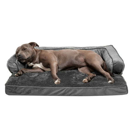 UPC: 0842229123012 | FurHaven Pet Products Plush & Velvet Comfy Couch Orthopedic Sofa-Style Pet Bed for Dogs & Cats – Dark Gray Large