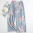 thumbnail image 2 of Felirenzacia Women's Floral Graphic Pajama Pants, Elastic Waist Drawstring Wide Straight Leg Pjs Bottom Navy,Free Size, 2 of 3