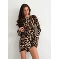 thumbnail image 6 of Women's Leopard Backless Long Sleeve Mini Dress 95% Polyester 5% Spandex Leopard Print Stretch Silhouette for Evening, 6 of 10