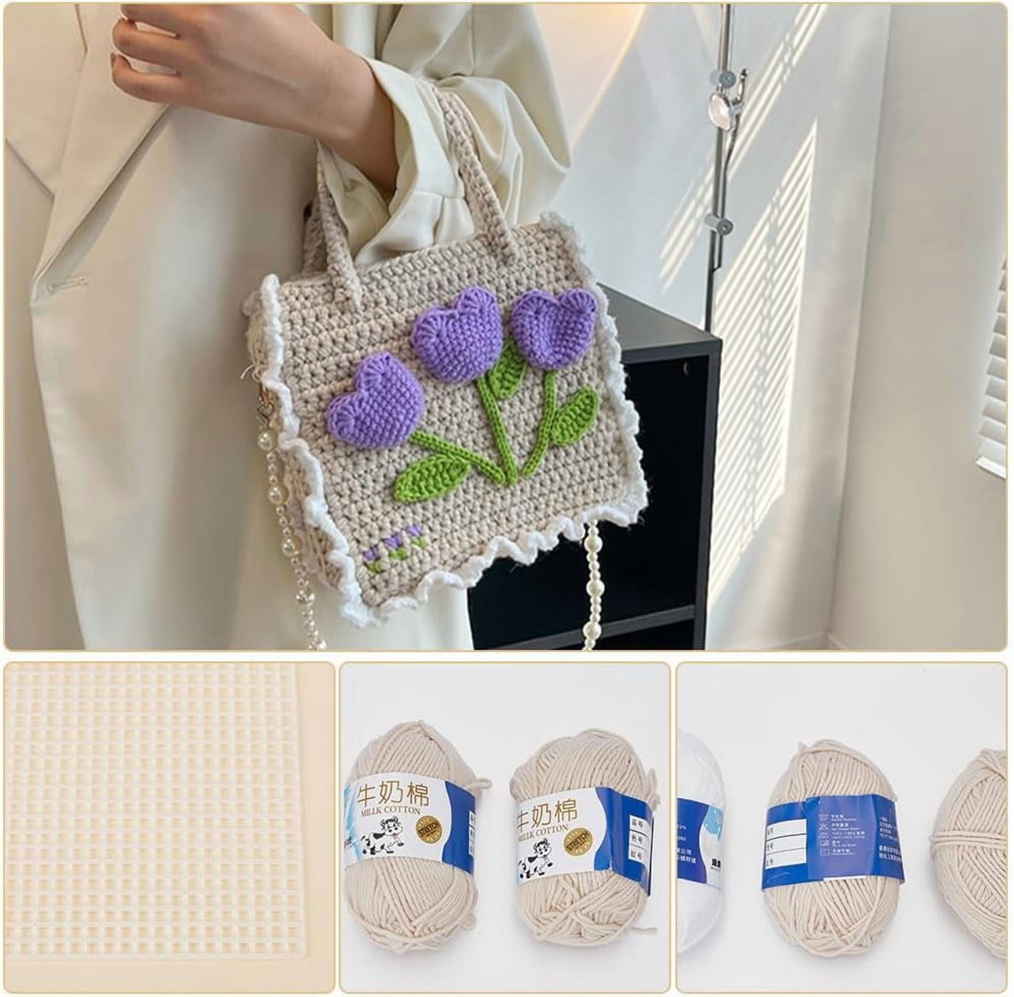 DIY Knitting Rectangle Bags Set Including Plastic Mesh Board Cotton Threads Plastic Pins Imitation Pearl Beads and Findings Mixed Color 406x303x1.5mm