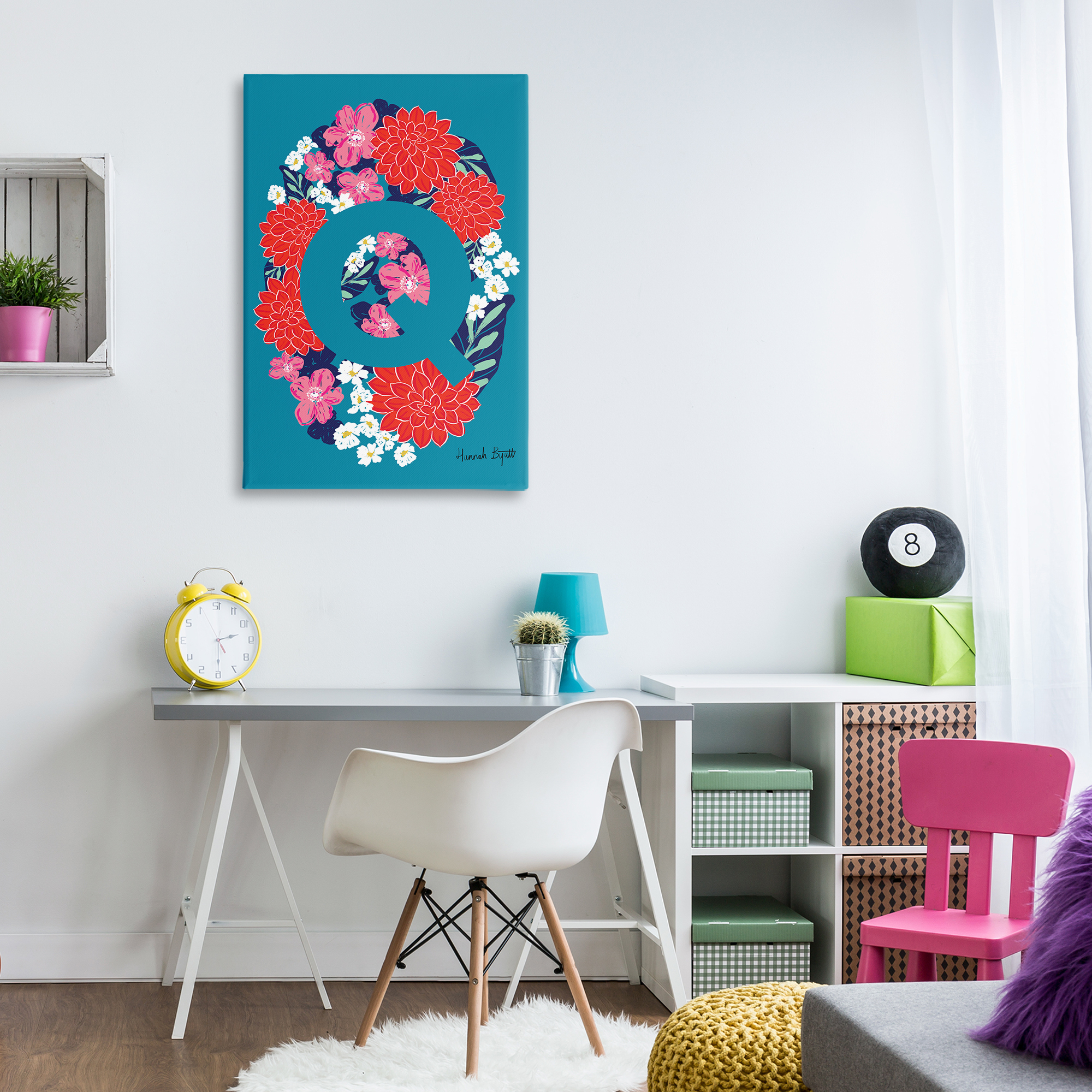 Stupell Industries Floral Bloom Letter Q Botanical & Floral Painting Gallery Wrapped Canvas Art Print Wall Art, 24 x 36