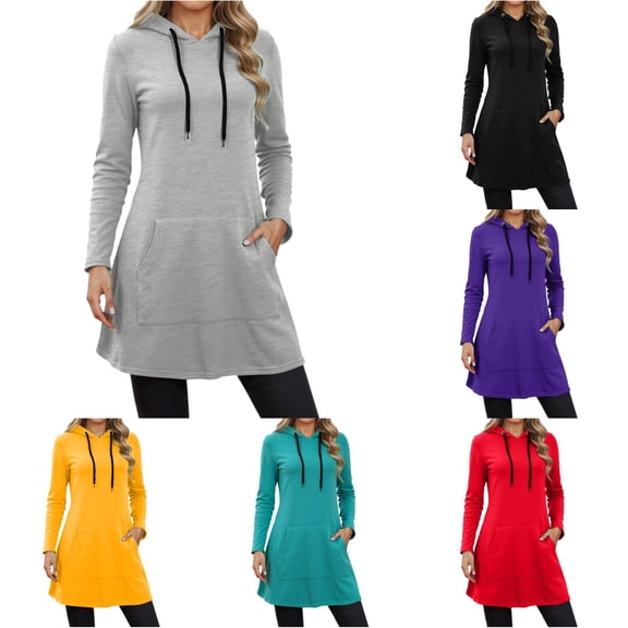 Casual Long-Sleeve Hoodie Sweatshirt Dress for Fall Winter Dress Up Your Everyday Women’s Wearable Comfort