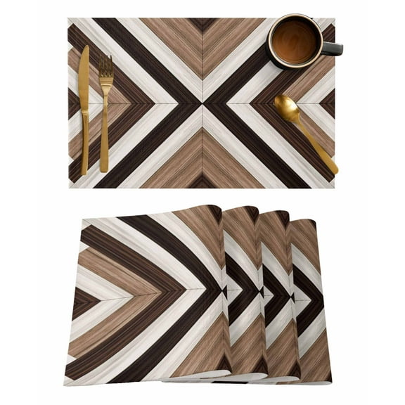 Tribal Aztec Placemats Set of 4 Boho Black Brown Wood Grain Classic Abstract Heat Insulation Washable Place Mats, Rustic Non-Slip Table Mats for Dining Table Party Kitchen Decor,13x19 Inch