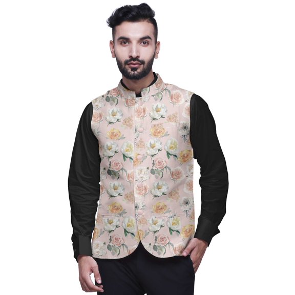Atasi Floral Printed Nehru Jacket Mens Bandhgala Ethnic Jacket Party Wear Wedding Clothing-Medium
