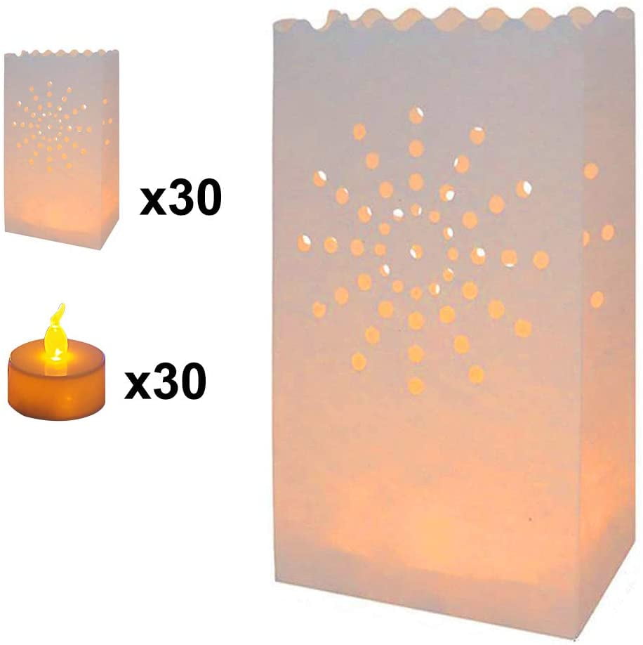 AceList 30 Set Luminaries Bag with Flameless Candles Tea Lights for Wedding Party Decoration