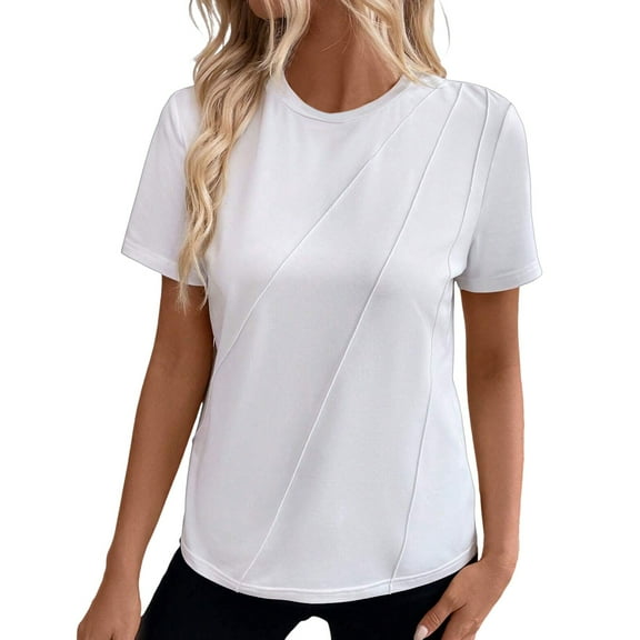 Womens Shirts Tops Solid Color Casual Fashion Crew Neck Short Sleeve Pullover Plain Tees Blouses White S