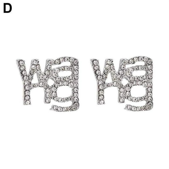 Alloy Women Fashion Jewelry Badge Pin Wang Letter Brooches Rhinestone D6H9