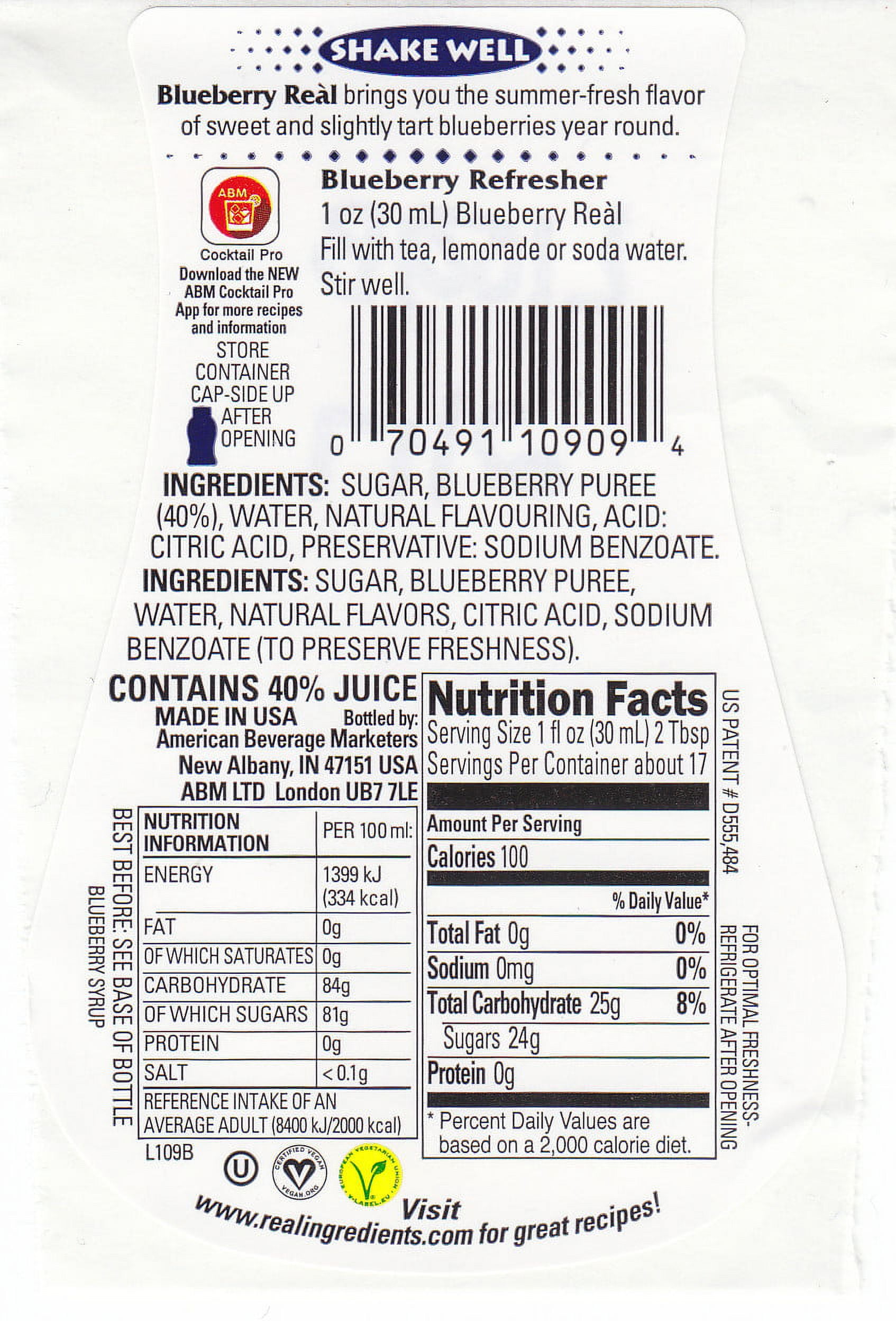 Blueberry Real Puree Infused Syrup, 16.9 fl oz Squeezable Plastic Bottle
