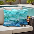 thumbnail image 2 of 2 Pack Outdoor Waterproof Throw Pillow Covers,Abstract Marble Ombre Blue Ocean Wave Decorative Square Pillow Case Patio Pillowcases for Chair Couch Sofa 16x16in, 2 of 9