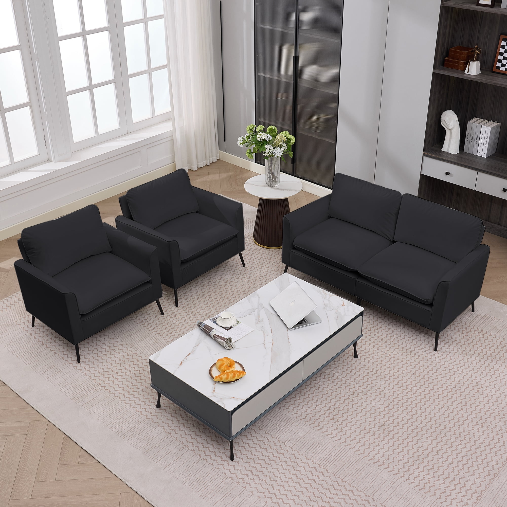 55" Small Loveseat Sofa for Small Spaces,Leather Upholstered 2-Seater Sofa Couch Single Casual Sofa Chair for Living Room Office,Black