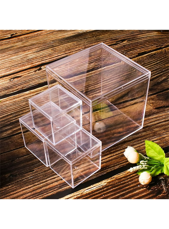 Yesbay Clear Acrylic Plastic Square Cube ,4Pcs Small  Box with Lid Case Storage Boxes  for Candy Pill and Tiny Jewelry