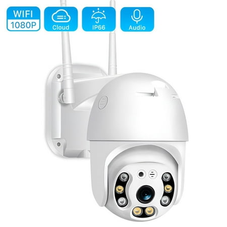 Security Camera Outdoor/Home, WiFi Cameras Pan-Tilt View, 1080P Dome Surveillance Cameras w/Motion Detection & Siren, 2-Way Audio, Night Vision, Waterproof