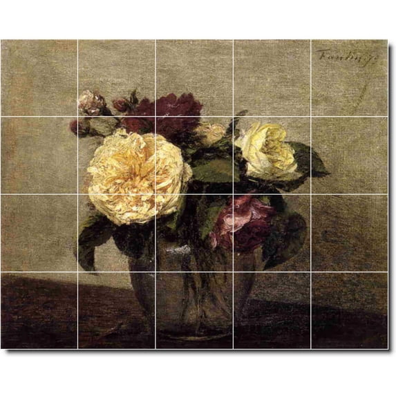 Ceramic Tile Mural-Henri Fantin-Latour Flowers Floor Tile Mural 19. 60" w x 48" h using (20) 12 x 12 ceramic tiles