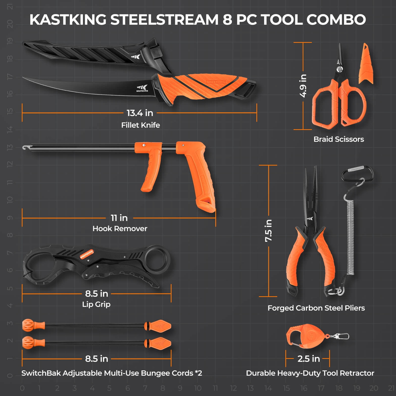 KastKing 6PC Fishing Tool Kit, Pliers, Fillet Knife, Lip Gripper SteelStream