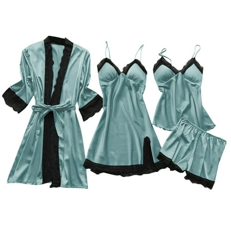 CZSCPDAW Lingerie For Women V Neck Sexy Exotic Open Front Negligee Sexy Pajamas Four Piece Sling Pajamas Women s Home Clothes With Chest Pad Pajamas