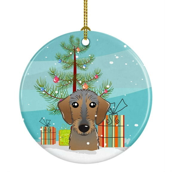 Caroline's Treasures Christmas Tree and Wirehaired Dachshund Ceramic Ornament
