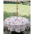 thumbnail image 3 of Outdoor Tablecloth with Umbrella Hole Zipper Blue Flower Round Tablecloth 60" Waterproof Outside Table Cloth Summer Coastal Shell Ocean Conch Starfish Patio Table Cover Tablecloths for Picnic Party, 3 of 8
