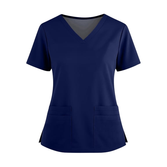 Scrub Tops for Women Breathable Stretch Fabric V-Neck Scrub Shirts, 4 Pocket Comfortable Scrub Tops Navy 5XL