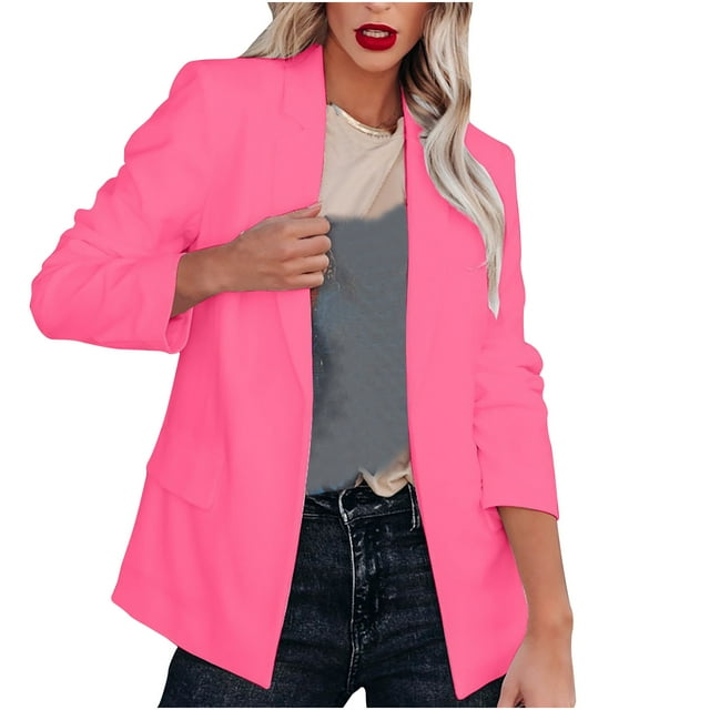 Timegard Veste Habillée pour Femmes Affaires Décontractées Manches Longues Boutonnée Col à Revers Manteau Couleur Unie