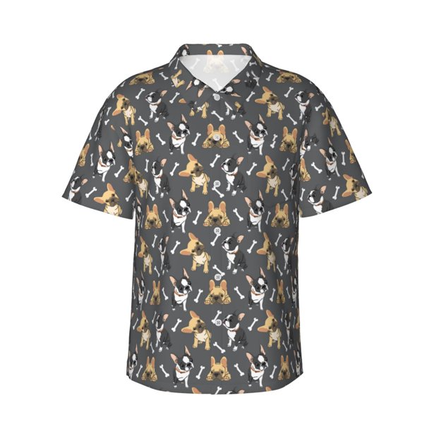 Fotbe Bulldog Print Camisa Hawaiana para Hombre Unisex – Camisa Casual de Verano con Botones de Manga Corta de Algodón y Lino,3X-Large