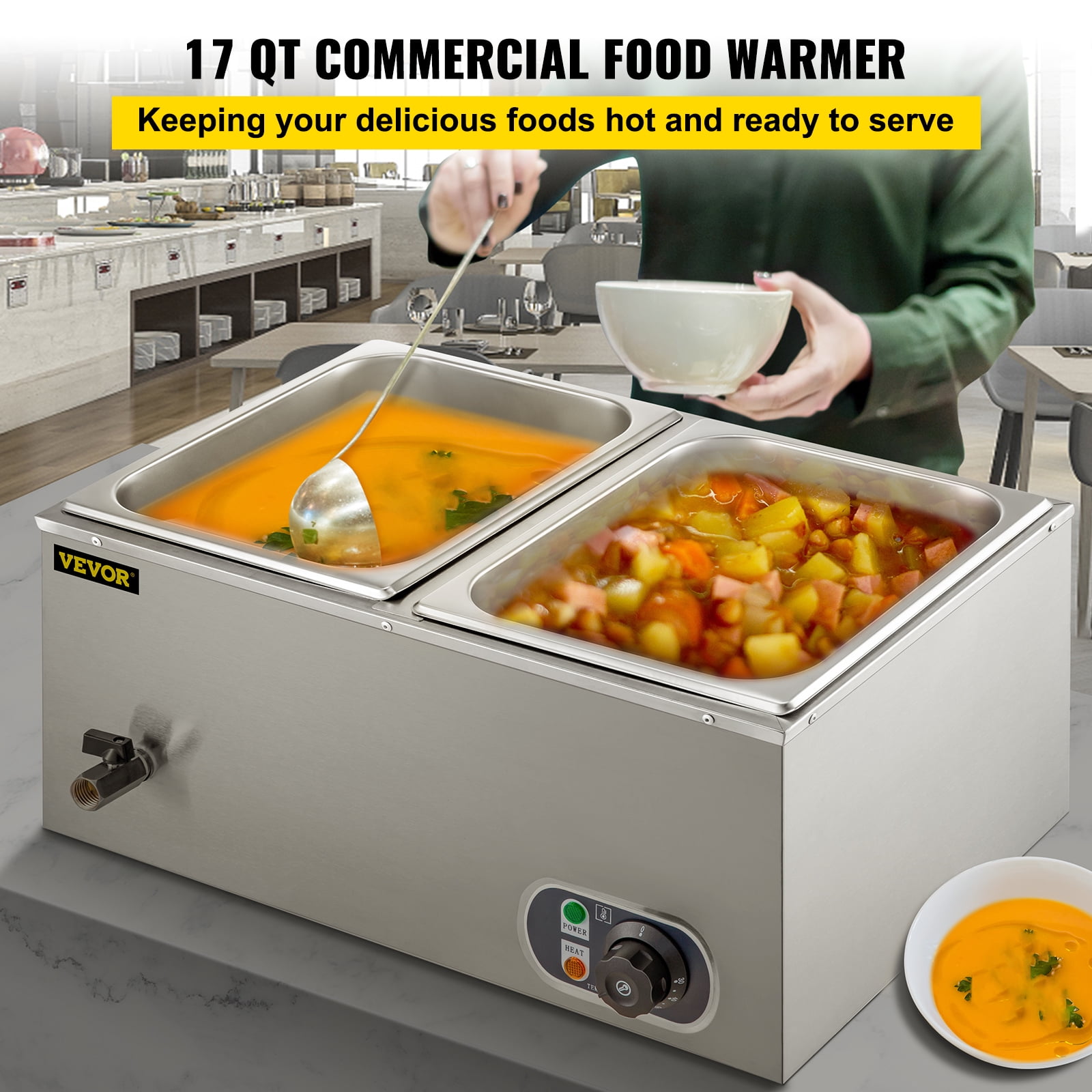 3 Pan Commercial 21 Quart Electric Steam Table Buffet Food Warmer Large Capacity Stainless Steel Prep & Savour