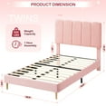 thumbnail image 2 of Twin Bed Frame, Velvet Upholstered Platform Bed Frame with Headboard, Strong Wooden Slats, Noise-Free,No Box Spring Needed, Easy Assembly (Pink), 2 of 8