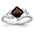 thumbnail image 4 of 925 Sterling Silver Rhodium Princess-cut Smoky Quartz and Diamondond Ring Size 6, 4 of 5