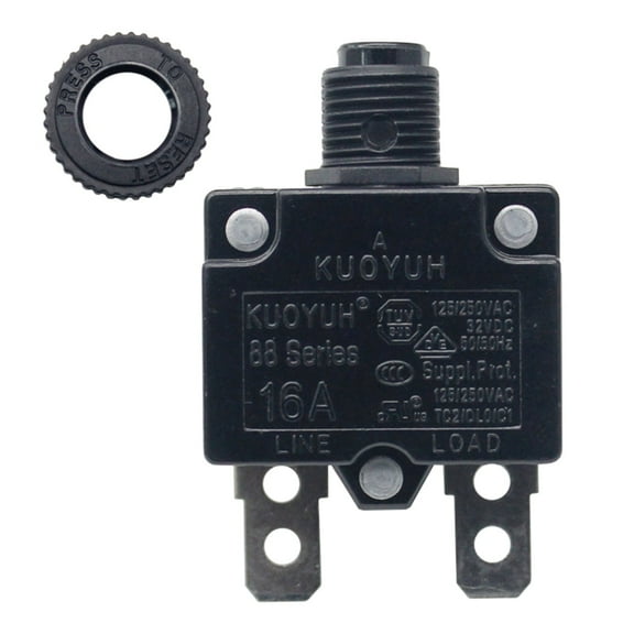 KUOYUH 16 Amp 125/250VAC 32/50VDC 88 Series Push-To-Reset Thermal Overload Protector Circuit Breaker