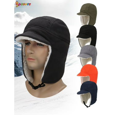 Deago Winter Trapper Hunting Hat with Visor Windproof Fleece Warm Russian  Earflap Caps for Men and Women (Orange)
